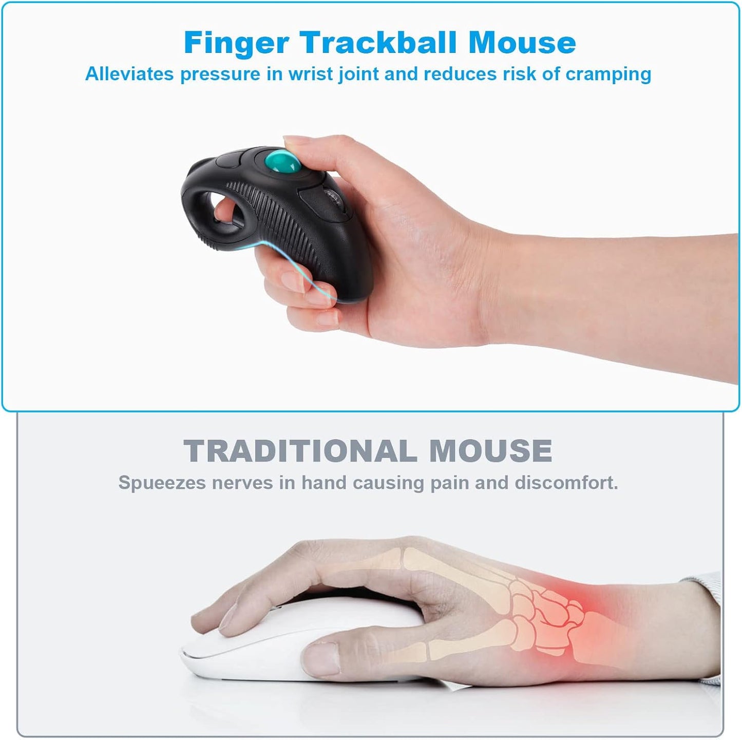 flashtree Wireless USB Handheld Finger Trackball Mouse with Laser Pointer