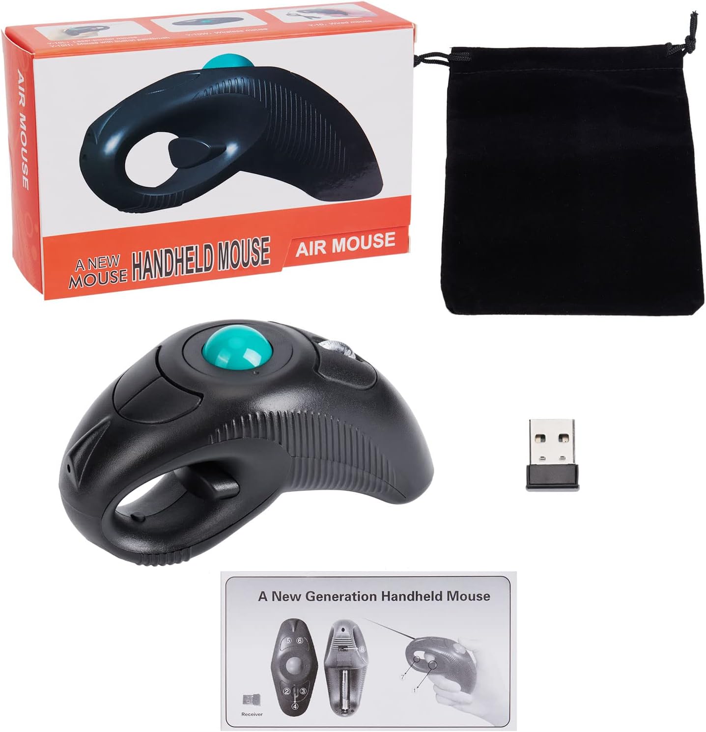 flashtree Wireless USB Handheld Finger Trackball Mouse with Laser Pointer