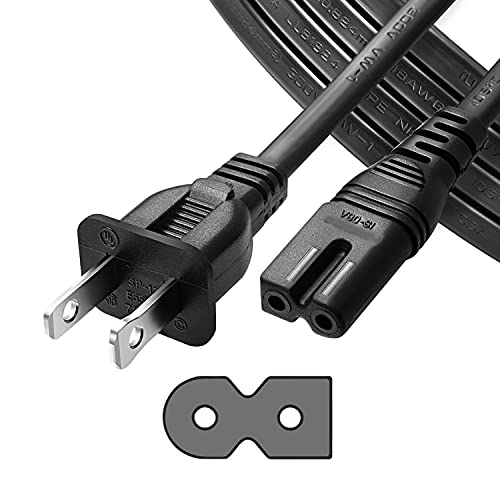 flashtree 10Ft 2Slot Polarized 7A AC Power Cord Compatible with Vizio E-M-Series HDTV,Sharp,Smart LED TV,Sony PS1 PS2 (2 Prong NEMA-1-15P to IEC320-C7 Plug) Universal Replacement Wall Cable