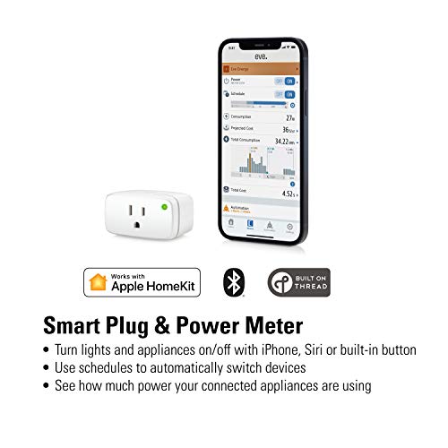 Eve Energy - Apple HomeKit Smart Home, Smart Plug & Power Meter with Built-In Schedules & Switches, App Compatibility, Bluetooth and Thread