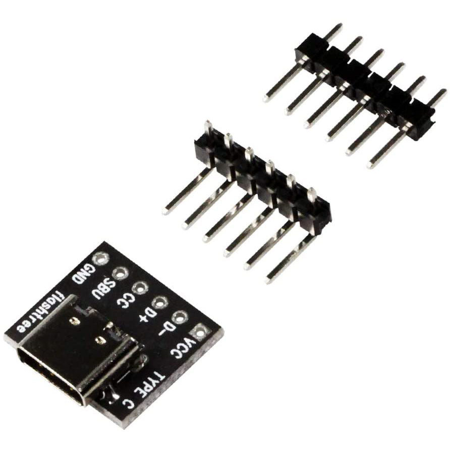 flashtree 2pcs USB Type-C Female Breakout Board 6 pins Out (2.54mm 100mils Pitch) CC SBU