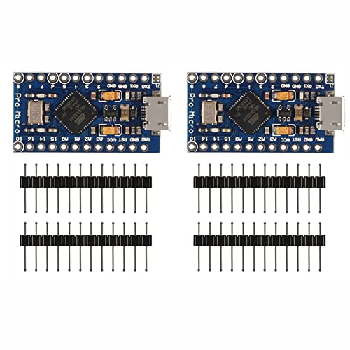 flashtree 2pcs Pro Micro ATmega32U4 5V 16MHz Micro-USB Development Module Board with 2 Row pin Header Compatible ard-uino Leonardo Replace ATmega328 Pro Mini