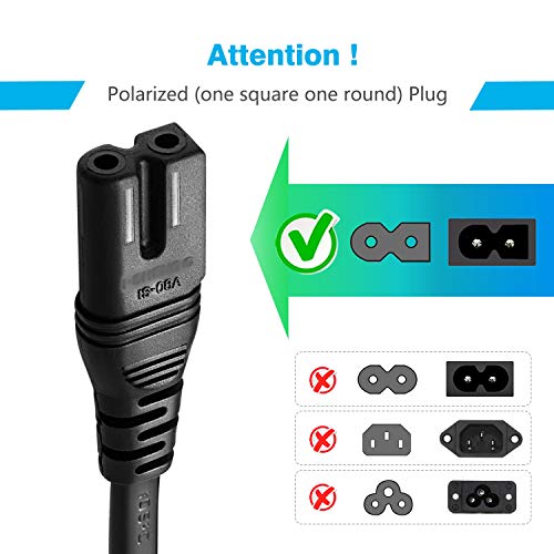 flashtree 2 Slot 6Ft Polarized 7A AC Power Cord for Vizio E-M-Series HDTV,Sharp,Smart LED TV,Sony PS1 PS2 (2 Prong NEMA-1-15P to IEC320-C7 Plug) Universal Replacement Wall Cable