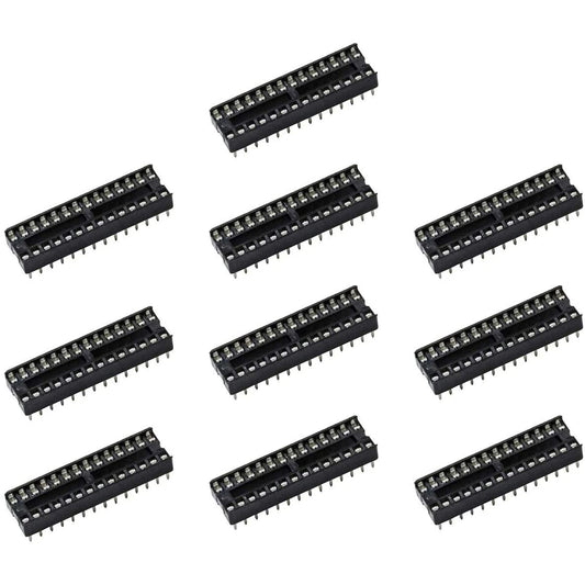 flashtree 10pcs DIP28 IC Socket DIP Sockets Solder Tail 28 pin 0.3 for atmega328p-pu