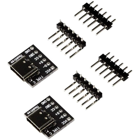 flashtree 2pcs USB Type-C Female Breakout Board 6 pins Out (2.54mm 100mils Pitch) CC SBU