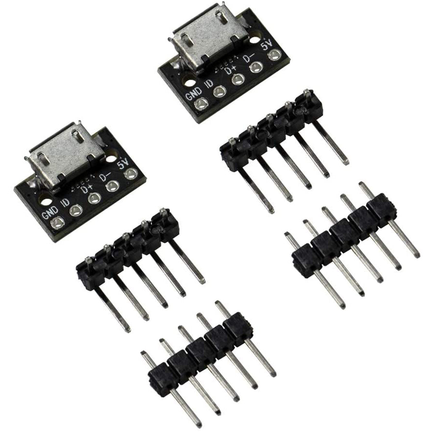 flashtree 2pcs USB Micro Female Breakout Board (5 Pins Output 2.54mm 100mil Pitch)
