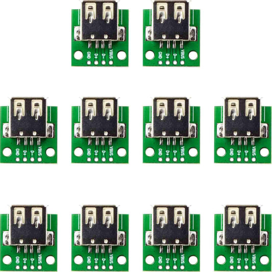 flashtree 10pcs USB Type A Female Socket Breakout Board 2.54mm Pitch Adapter Connector DIP for DIY USB Power Supply/breadboard Design