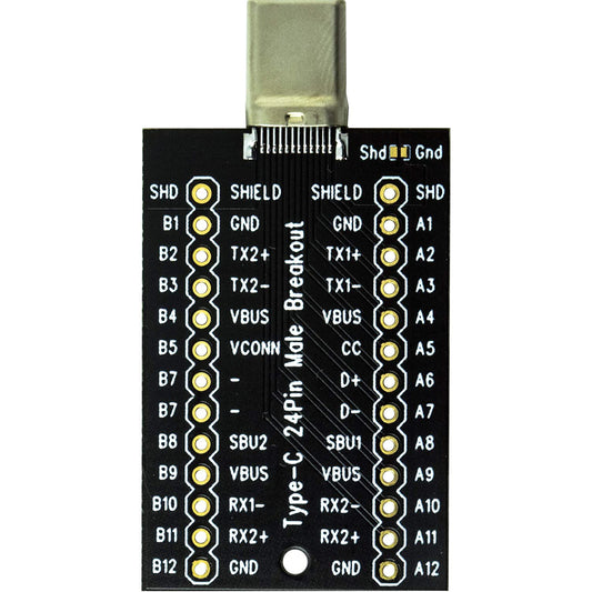 flashtree USB Type-C Type C Male Breakout Board 24 Pins Out (2.54mm 100mils Pitch)