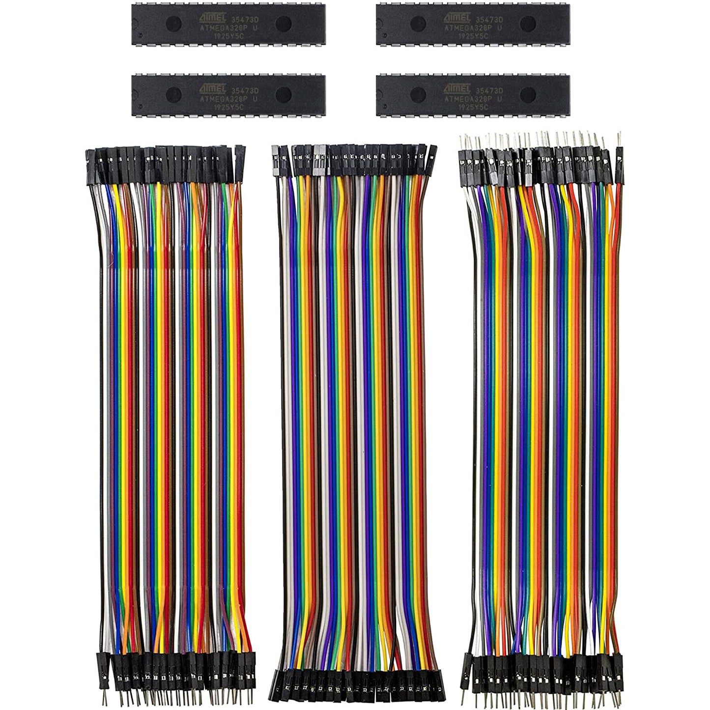 flashtree 4pcs Atmega328p-pu with UNO R3 bootloader and 3 Types 120pcs (Each 40pcs) Dupont Wire Cable