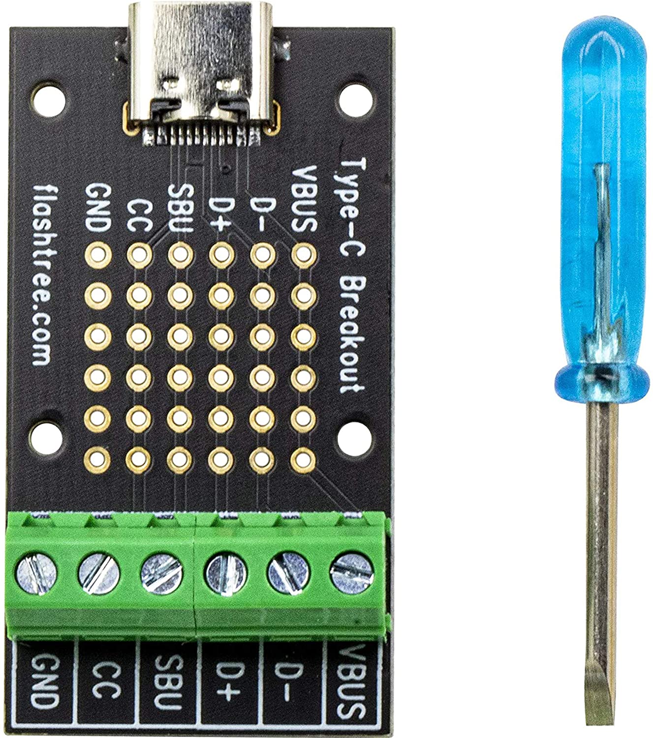 flashtree USB Type-C Female Breakout Board 6 pins Out (CC SBU) to Terminal (3.81mm 150mils 0.15_ Pitch)